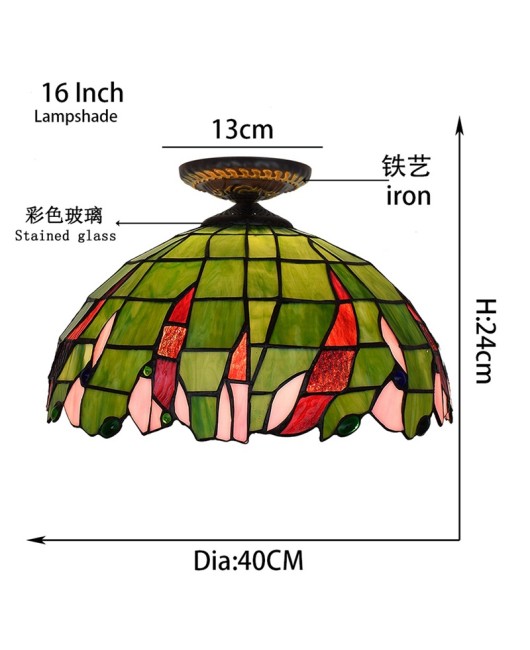 OPPEIN 40CM pastoral green colored glass dining room, bedroom, hallway, foyer, glazed ceiling light