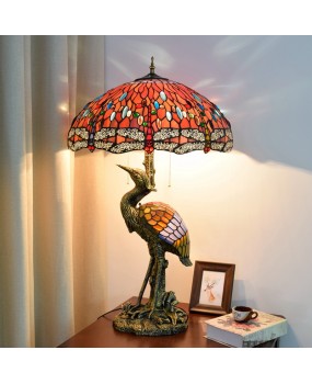 Europa Tiffany Vintage Crane Glass Desk Lamp Colored Glass Guest Restaurant Hotel Bar Dragonfly Mother Desk Lamp