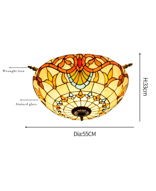 55CM European Tiffany Colored Glass Small Living Room Dining Room Bar Bedroom Art Semi Ceiling Light Baroque