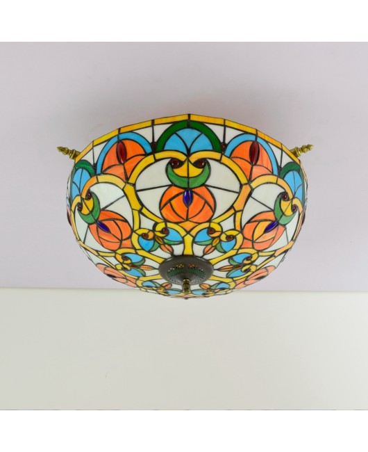 55CM Europa Tiffany Luxury Color Glass Guest Restaurant Bar Bedroom Art Ceiling Light Peach Heart Bead Lampshade