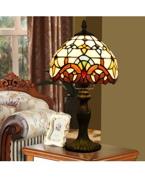 Europa Tiffany Colored Glass 8-inch Baroque Creative Bedroom Bedhead Desk Lamp with a Diameter of 20CM Small Lamp