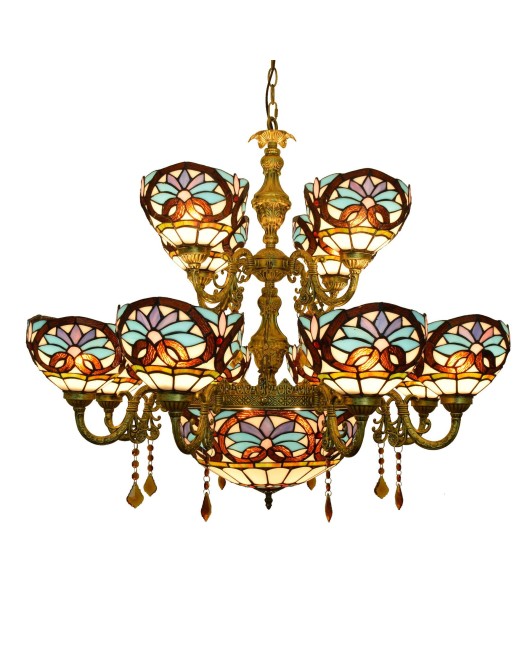 Retro Creativity, Tiffany Colored Glass Living Room, Dining Room, Double layered Villa, Large Pendant Lamp, Love Baroque Lamp