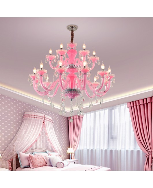 Children's room, bedroom, European style pendant light, girl's warm pink crystal light, minimalist living room, beauty salon, creative candle light