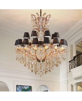 European style luxury villa living room crystal chandelier bar restaurant decoration colorful candle lights creative staircase chandelier