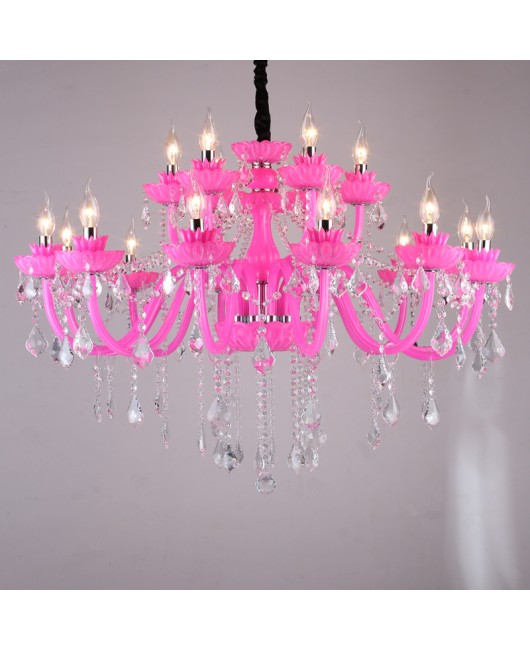 European Candle Crystal Pendant Pink Princess Room Children's Bedroom Light Beauty Nail Salon KTV Creative Crystal Light