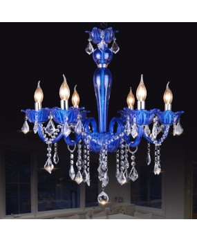 Blue crystal lamp, colorful European style living room and bedroom chandelier, Mediterranean creative clothing store, internet cafe, and coffee lighting fixtures