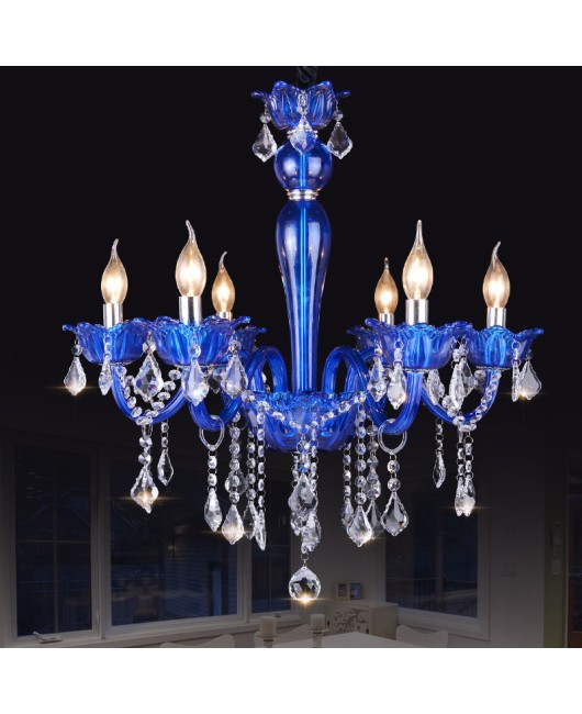 Blue crystal lamp, colorful European style living room and bedroom chandelier, Mediterranean creative clothing store, internet cafe, and coffee lighting fixtures