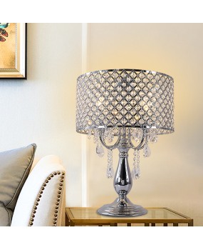 European style light luxury circular crystal table lamp, simple dining room living room decoration, wrought iron lamp, creative bedroom bedside table lamp