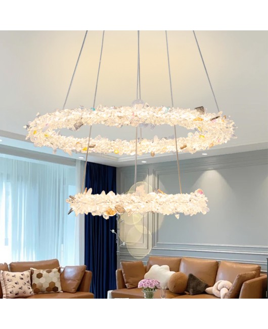 Creative living room pendant lamp, post-modern minimalist bedroom study lamp, Nordic light luxury crystal flower circular dining room hanging lamp