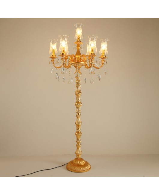 European zinc alloy crystal floor lamp, golden and atmospheric villa hall floor lamp, hotel aisle bedroom decorative lamp