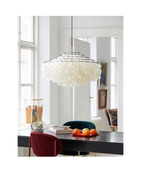 Italian Verpan French Cream Living Room Pendant, Nordic Designer's Creative Retro Natural Shell Wind Chime Light