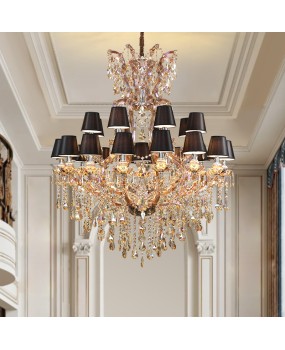 European style luxury villa living room crystal chandelier bar restaurant decoration colorful candle lights creative staircase chandelier