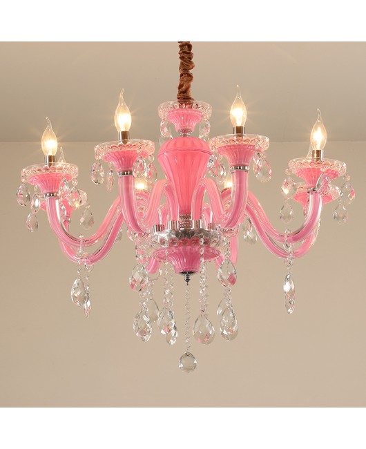 Children's room, bedroom, European style pendant light, girl's warm pink crystal light, minimalist living room, beauty salon, creative candle light