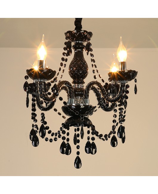 European crystal chandelier, living room light, black retro restaurant light, simple and creative coffee shop, internet cafe candle, crystal light