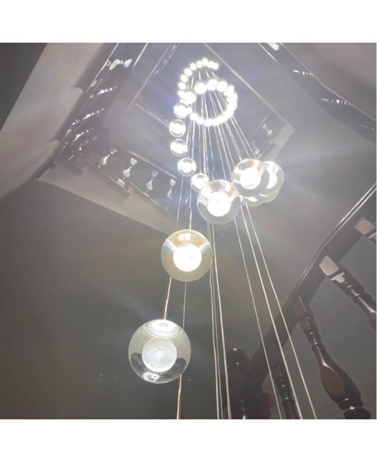 Staircase lights, villa duplex, living room, large pendant light, staircase, rotating luxury LED crystal light, staircase long pendant light