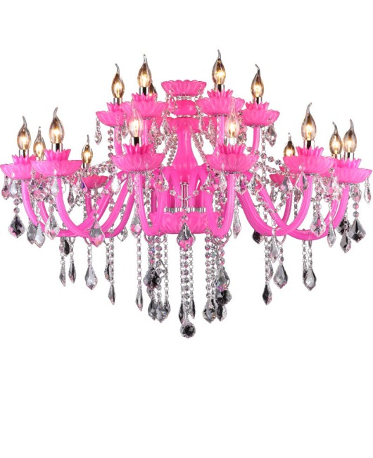 European Candle Crystal Pendant Pink Princess Room Children's Bedroom Light Beauty Nail Salon KTV Creative Crystal Light