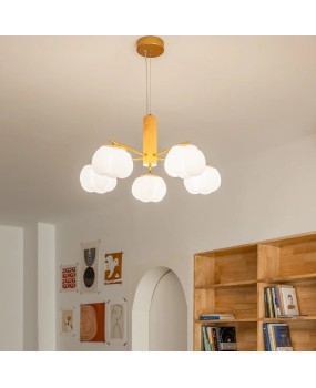 Wooden cream style living room pendant light, Japanese style simple and warm cotton light, creative 2023 new bedroom and study light