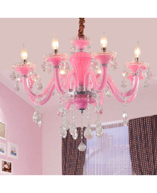 Children's room, bedroom, European style pendant light, girl's warm pink crystal light, minimalist living room, beauty salon, creative candle light