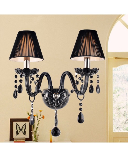 European style black double headed candle crystal wall lamp retro hallway bedside lamp wall lamp KTV hallway bedroom wall lamp