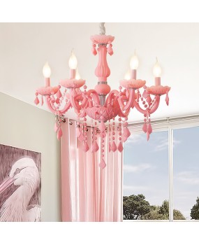 European style pink crystal chandelier, cozy living room, children's room, bedroom chandelier, beauty salon lamp, macaron decorative lighting fixture