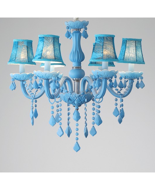 Blue pendant light, European style living room crystal light, bedroom internet cafe light, Nordic macaron creative coffee shop restaurant lighting