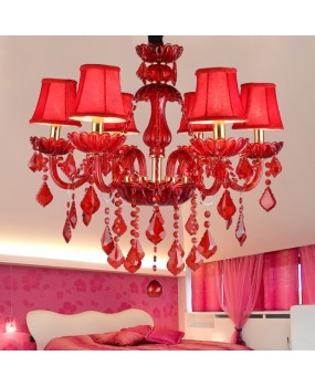 European style pendant light, red colored crystal light, festive living room, wedding room, bedroom light, KTV diffuse coffee pendant light, hotel light