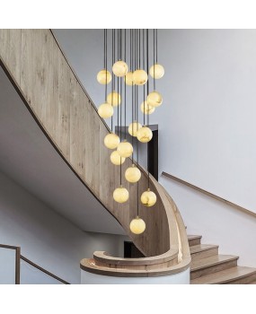 Duplex staircase light, marble long pendant light, new Chinese style minimalist rotating staircase light, Nordic duplex villa living room light