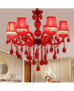 European style chandelier, living room lamp, festive wedding banquet red crystal lamp, bedroom, dining room, wedding room, hotel internet cafe decoration candle