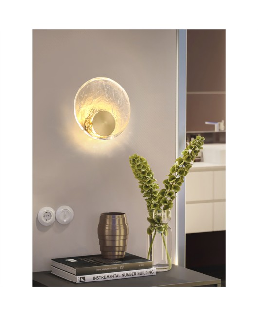 Light luxury all copper bedroom bedside wall lamp, living room minimalist background wall crystal wall lamp, designer's artistic and creative lighting fixtures