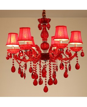 European style chandelier, living room lamp, festive wedding banquet red crystal lamp, bedroom, dining room, wedding room, hotel internet cafe decoration candle