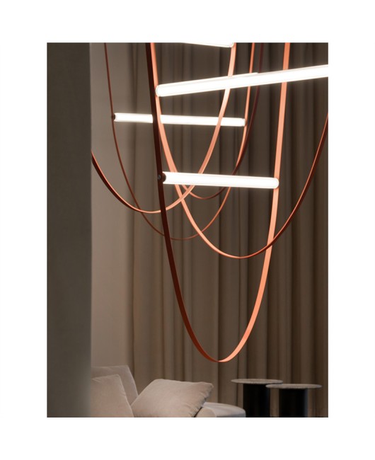 Italian minimalist belt lamp designer model house with empty living room loft duplex villa staircase pendant light