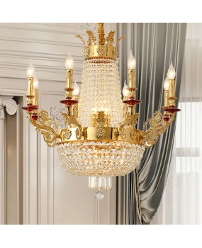 2024 New French Villa Living Room Zinc Alloy Crystal Pendant European Luxury Dining Room Bedroom Golden Light Fixture