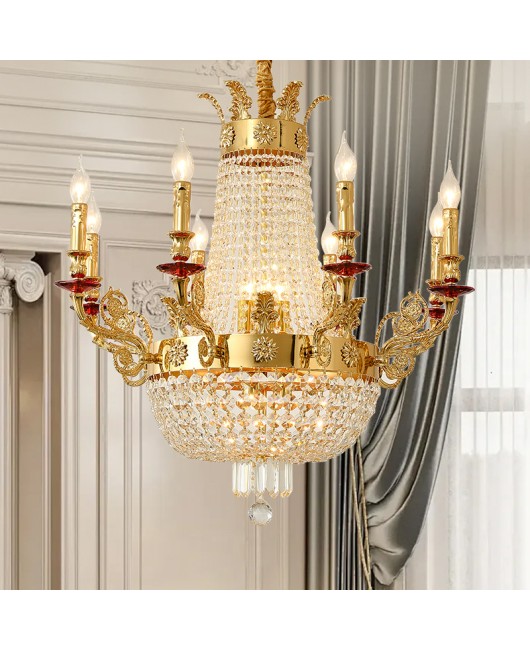 2024 New French Villa Living Room Zinc Alloy Crystal Pendant European Luxury Dining Room Bedroom Golden Light Fixture