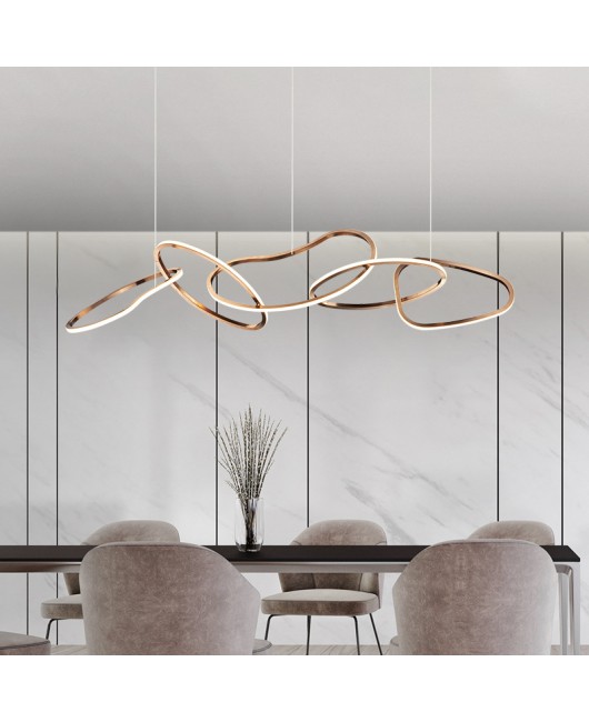 Minimalist Light Luxury Living Room Pendant Light Postmodern Art Creative Circle Light Stainless Steel Circular Bedroom Dining Bar Desk Light