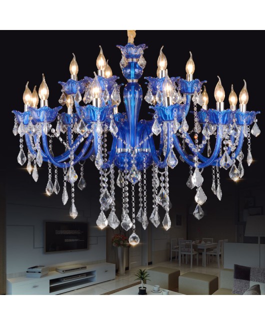 Blue crystal lamp, colorful European style living room and bedroom chandelier, Mediterranean creative clothing store, internet cafe, and coffee lighting fixtures