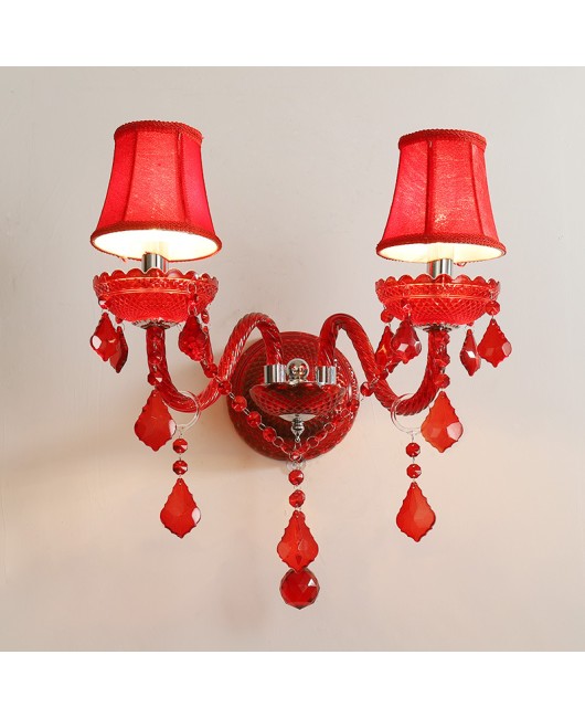 European style living room crystal wall lamp, red wedding decoration wall lamp, bedroom bedside lamp, hotel corridor wall lamp