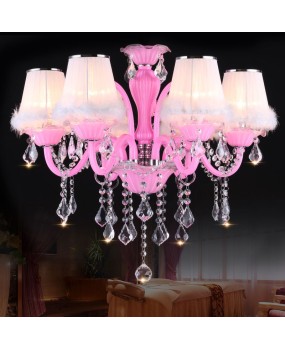 Pink crystal lamp European style children's room princess bedroom lamp KTV beauty salon colorful pendant lamp club hotel lighting