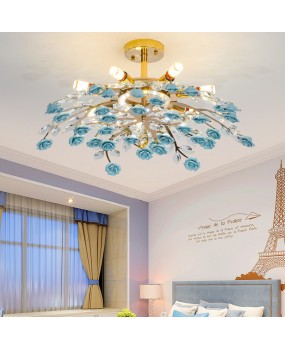 Light luxury living room crystal chandelier Nordic modern children's room bedroom pink ceramic lamp dining room decoration wall lamp