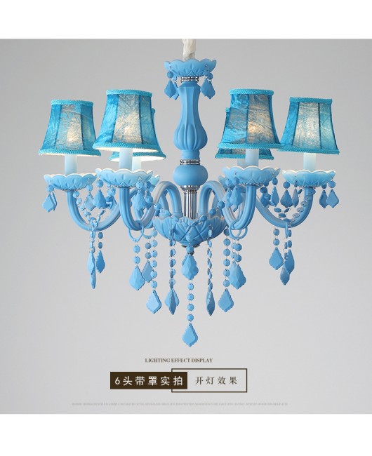 Blue pendant light, European style living room crystal light, bedroom internet cafe light, Nordic macaron creative coffee shop restaurant lighting