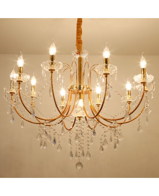 American gold wrought iron crystal chandelier, retro industrial style countryside living room chandelier, coffee shop bedroom dining room lighting