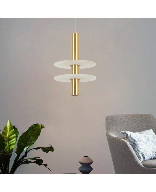 Modern minimalist all copper natural marble pendant light, Nordic minimalist designer living room background wall light, bedside small pendant light