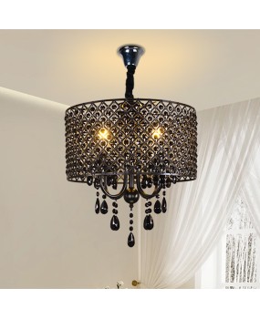 Manufacturer wholesale circular grid crystal chandelier Nordic restaurant lamp bedroom lamp American cross-border black wrought iron lamp