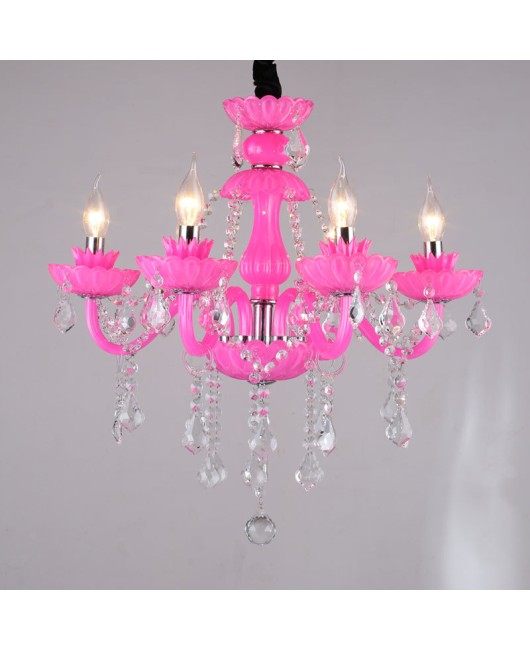 European Candle Crystal Pendant Pink Princess Room Children's Bedroom Light Beauty Nail Salon KTV Creative Crystal Light