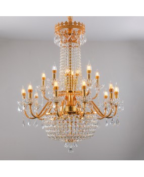 European style living room crystal lamp, dining room lamp, grand hotel club hall, golden iron pendant lamp, villa engineering lighting fixture