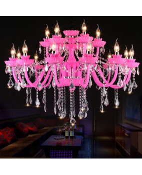 European Candle Crystal Pendant Pink Princess Room Children's Bedroom Light Beauty Nail Salon KTV Creative Crystal Light