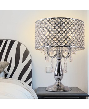 European style light luxury circular crystal table lamp, simple dining room living room decoration, wrought iron lamp, creative bedroom bedside table lamp