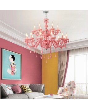 European style pink crystal chandelier, cozy living room, children's room, bedroom chandelier, beauty salon lamp, macaron decorative lighting fixture