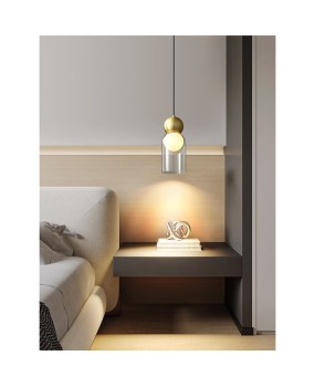 Full copper bedroom headboard pendant light, Nordic high-end designer bar counter restaurant light, children's room double headed glass hanging line light