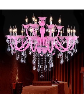 Pink crystal lamp European style children's room princess bedroom lamp KTV beauty salon colorful pendant lamp club hotel lighting