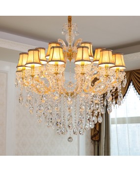 Living room pendant light, European gold clip on dining room candle pendant light, bedroom crystal light, grand villa duplex lighting fixture